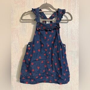 Max Studio Girls Blue Overalls Dress With Red Heart Allover Print And Ruffles, 7
